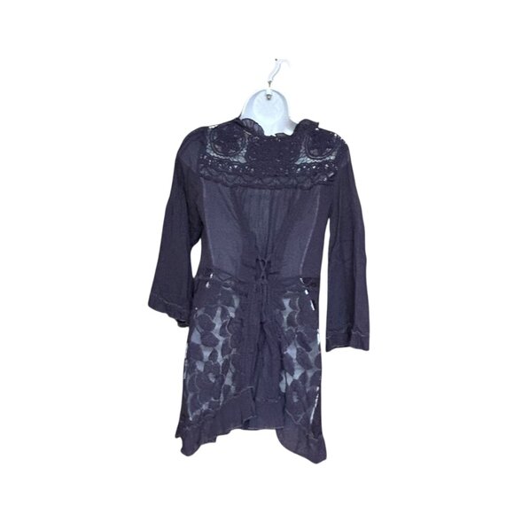 Divided Gauzy Lace Semi Sheer Long Line Button Front Ruffle Blouse Size S - Picture 7 of 7